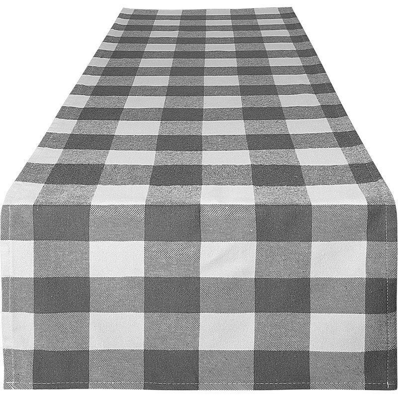 Zulay Home Table Runner Thick Poly Cotton Buffalo Plaid Table Runners 14"x72", Gray/White