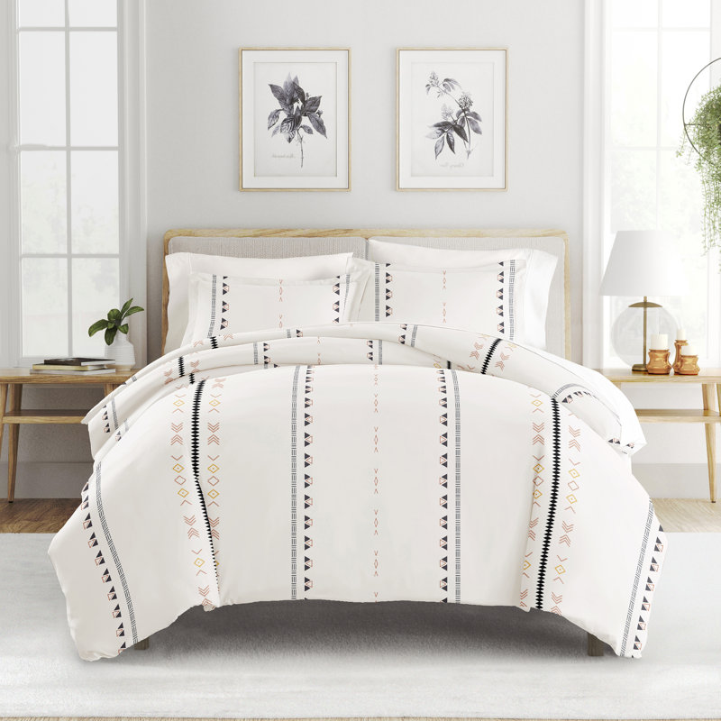 Clay and White Geo Lines Pattern Full/Queen Duvet Cover Set