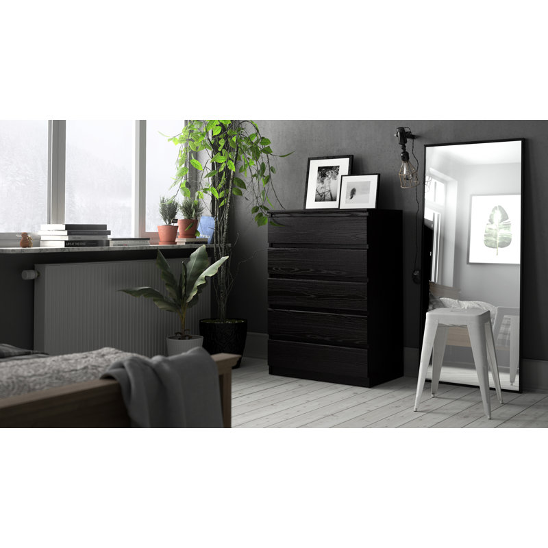 Jada 5 Drawer 30.31" W Chest, Black Wood Grain