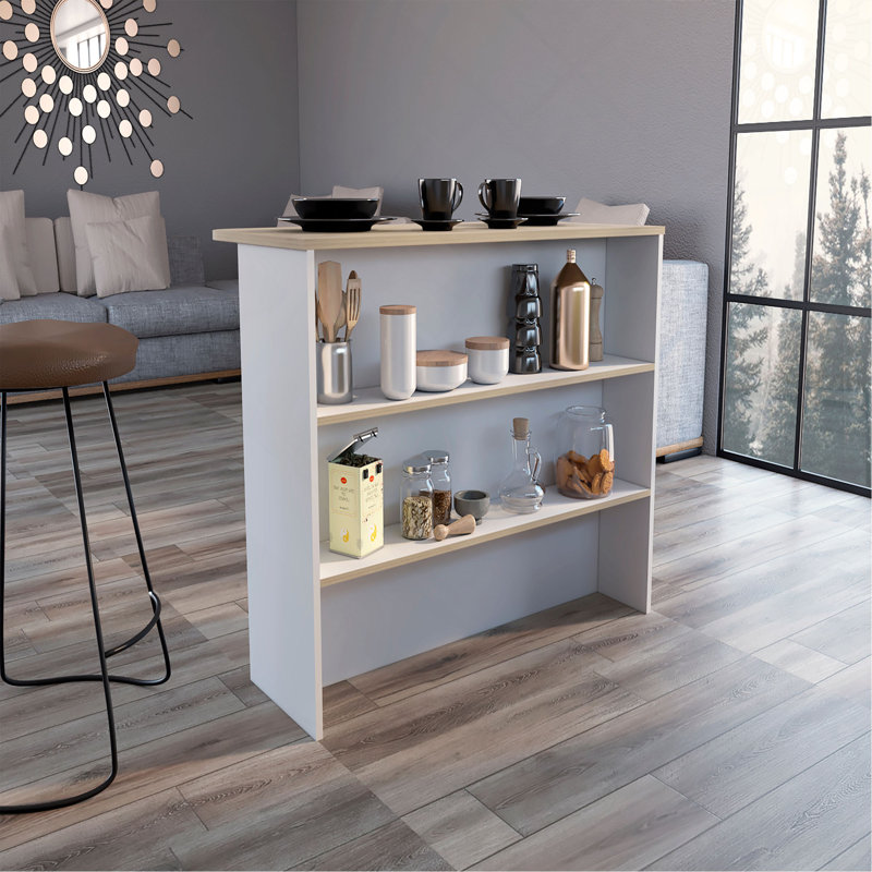 Kitchen Island with Ample Workstation and 2-Tier Shelf, Particle Board / Chipboard, Multi, 35.4" H x 47.2" W x 23.6" D