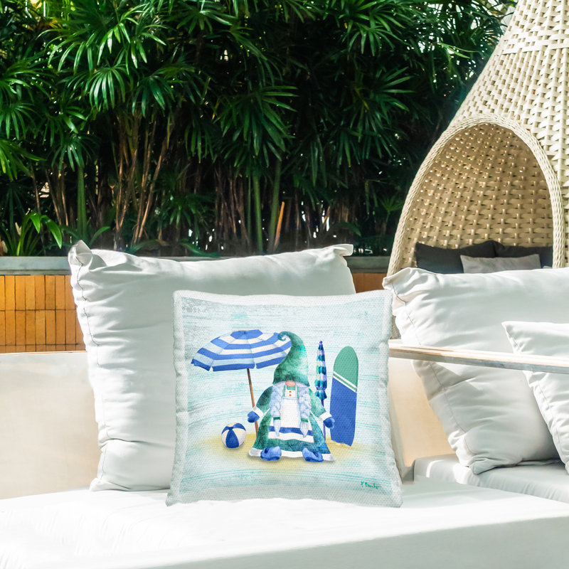 Coussin d'extérieur imprimé Green Gnome Fun Blue Beachball par Paul Brent