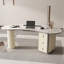 Bureau en bois manufacturé courbé blanc avec 3 tiroirs-108403759