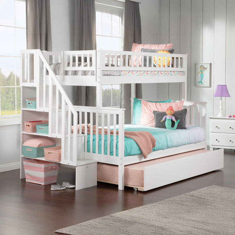 Lit superposé avec lit gigogne Nala Kids, Simple sur double, Blanc