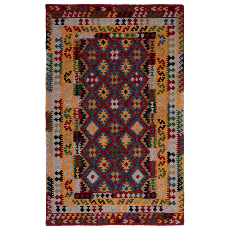 Hand Tufted Wool/Cotton/Latex Southwestern Rug in Yellow/Red, Rectangle 8' x 10'