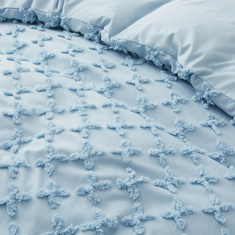  Ensemble de housse de couette Percale, Housse de couette très grand + 2 très grands cou, Bleu clair