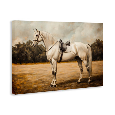 White Mare with Saddle Canvas, design by Petal Prints Design