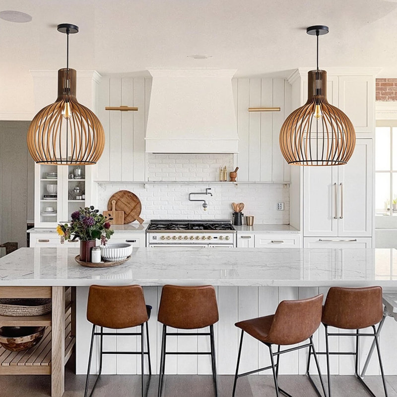 1-Light Pendant Light Wood Black, 27.55" H x 21.65" W x 21.65" D