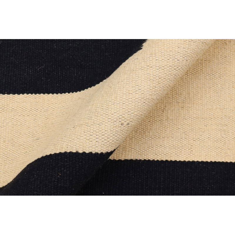 Tapis beige / noir rayé en laine noué à la main à motif rectangulaire 5 pi 5 po x 8 pi 1 po Johson