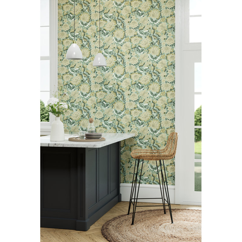 Amara Butterfly 10.05m x 52cm Matte Wallpaper Roll, Bamboo/Fountain Grey