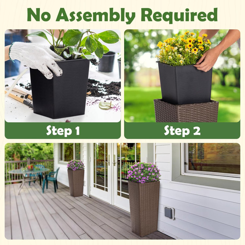Wicker planter Rectangular - Set 2, Mocha