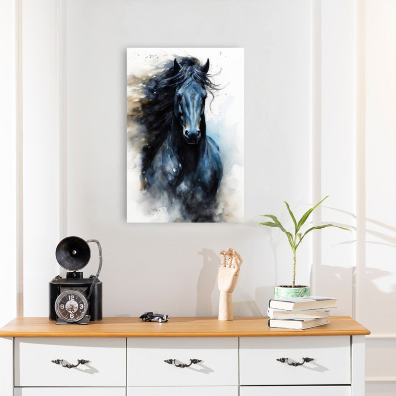 Impression d'art mural cheval foncé galop contemporain, H 24 po x l 16 po