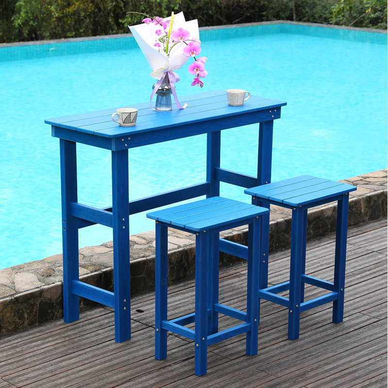 HDPE Outdoor Bar Table And Chairs Set, Adirondack Bar Chairs Set.Outdoor Furniture For Outside, Navy Blue.Waterproof, Anti-Corrosive.All Weather, For Lawn, For Garden, For Backyard, For Poolside