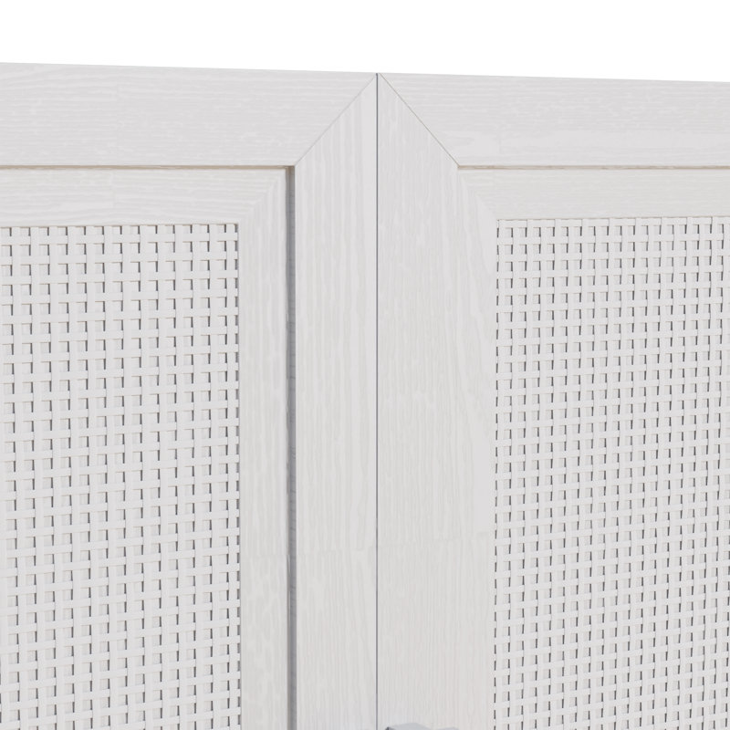 Rattan Storage Cabinet with Adjustable Shelves, 31" H x 31" W x 16" D, White