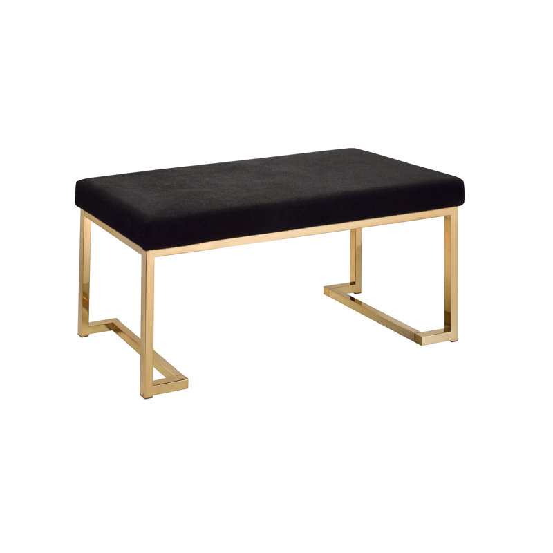 Chic Black Bench With 100% Cover And Base Contemporary Faux Fur & Champagne Finish. Seat, Cushioned. Rectangular Armless Backless Form. "C" Metal In. Transforms Room Look. 15.78"D X