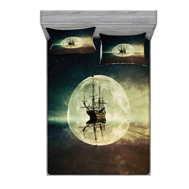 Ensemble de draps Old Ship on Sea, Ensemble de draps pour lit double avec un drap-hou