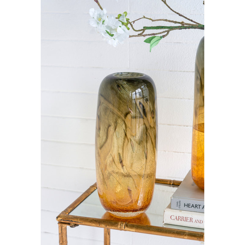 Vase en verre 5,5x5,5x13,4 "avec ambre et gris dégradé