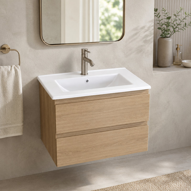 24'' x 18.3'' White Ceramic Rectangular Drop-In Bathroom Sink with Overflow, Single Faucet Hole