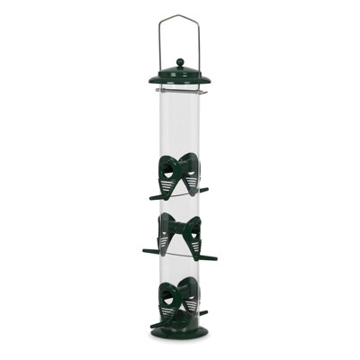  Mangeoire d'oiseaux à 6 ports avec perchoirs et tube transparent transparent - finition verte