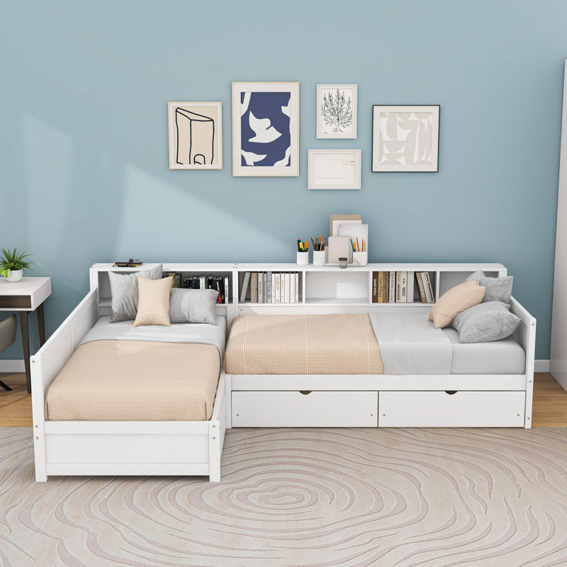 Daybed with 3 Drawers and Bookshelf, White