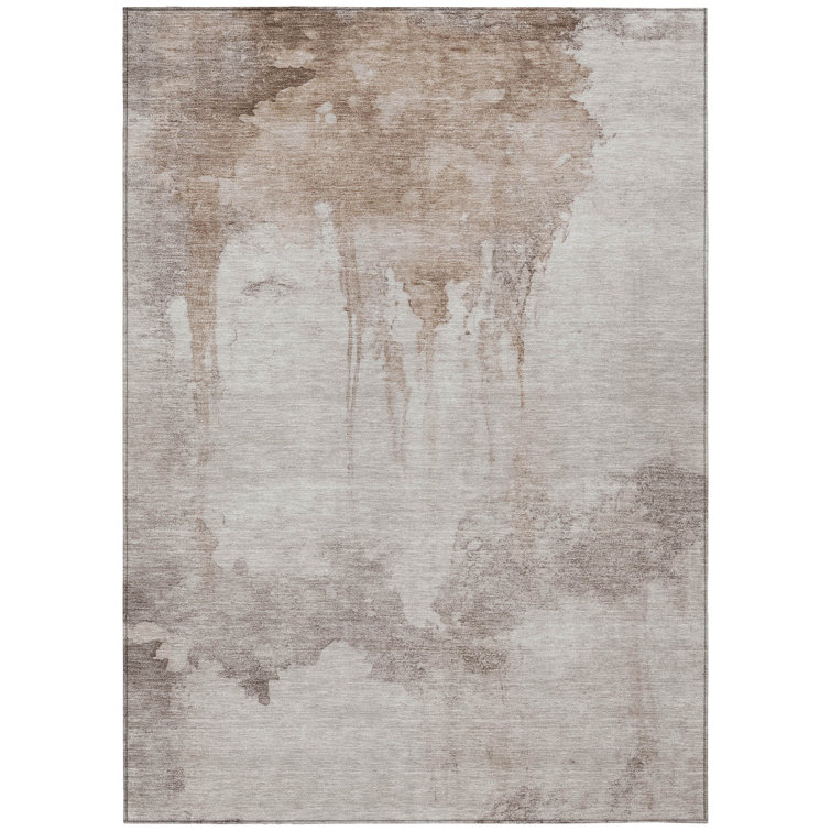 Machine Washable Indoor/Outdoor Xhevrie Taupe Rug