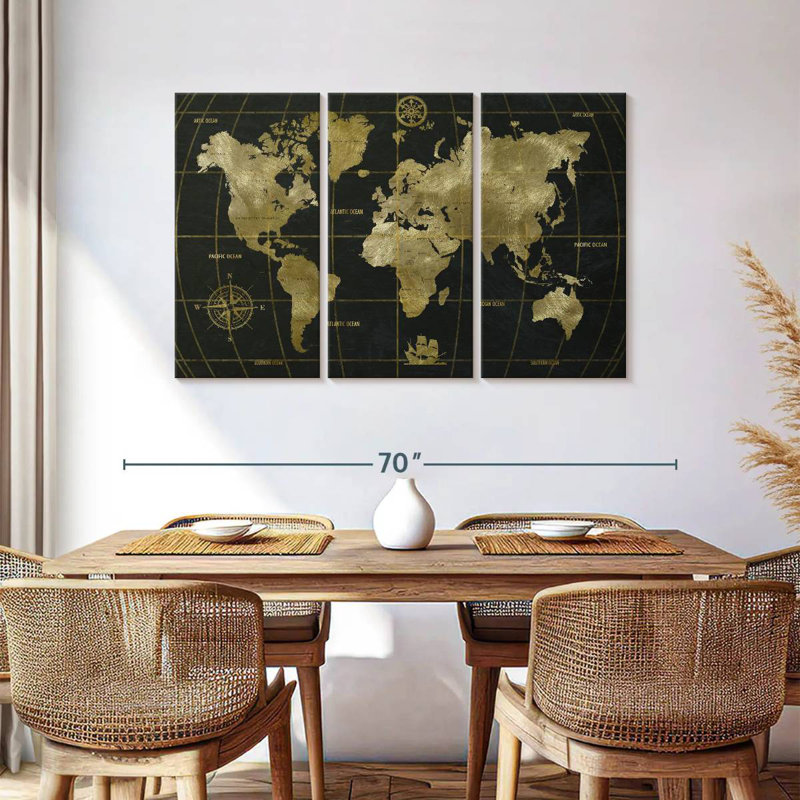 Aliaz Black And Golden World, 36" H x 57" W