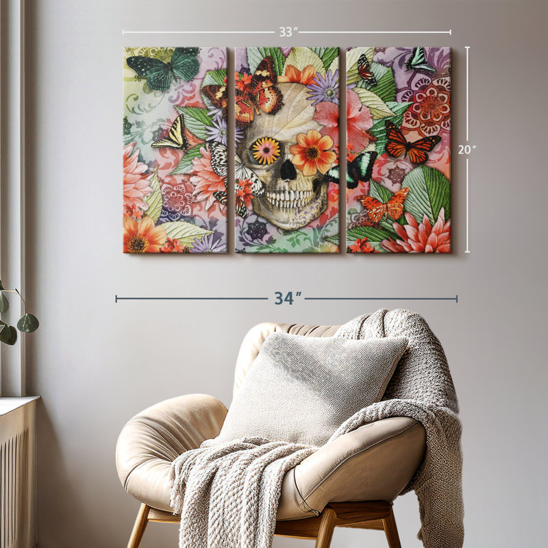 "Butterfly Botaniskull" sur toile, H 20 po x l 33 po x P 1,25 po