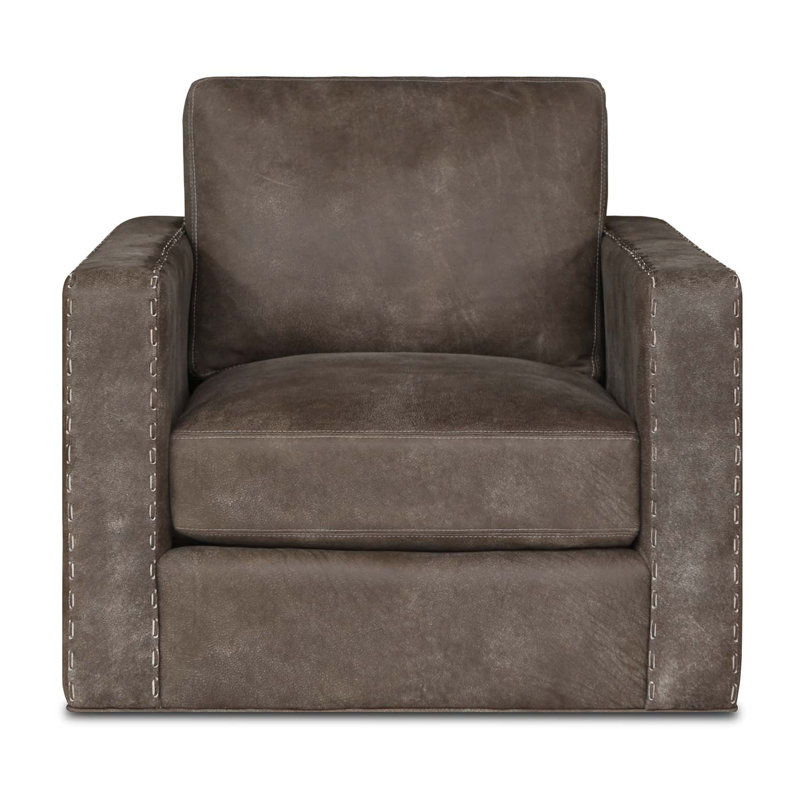 Magdalena Leather Swivel Armchair, Antique White (Dreamer), Stainless Steel