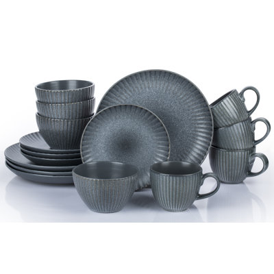 16pc Textured Reactive Glaze Grey