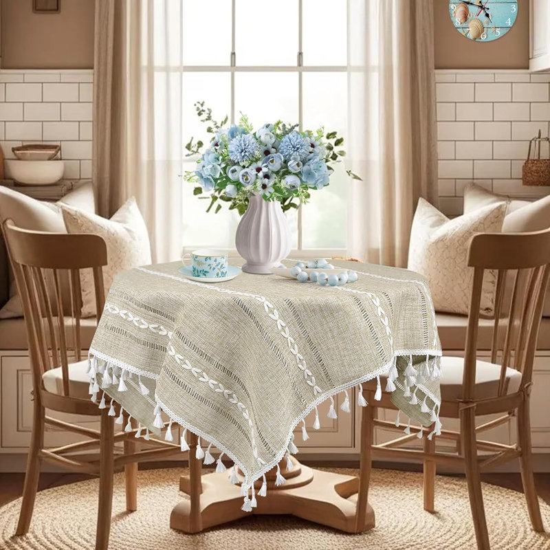 Petite housse de table boho carrée, lin printemps pour table basse ronde, housse de table de chevet, dessus de housse de couloir de commode, décor maison de campagne rustique d'été