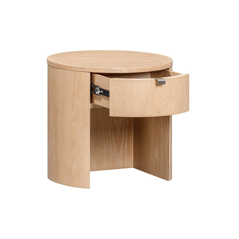 Marlow Natural Wood Round Nightstand, Natural Wood