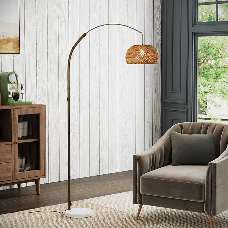 Vintage Style Floor Lamp with Bamboo Lampshade and Base