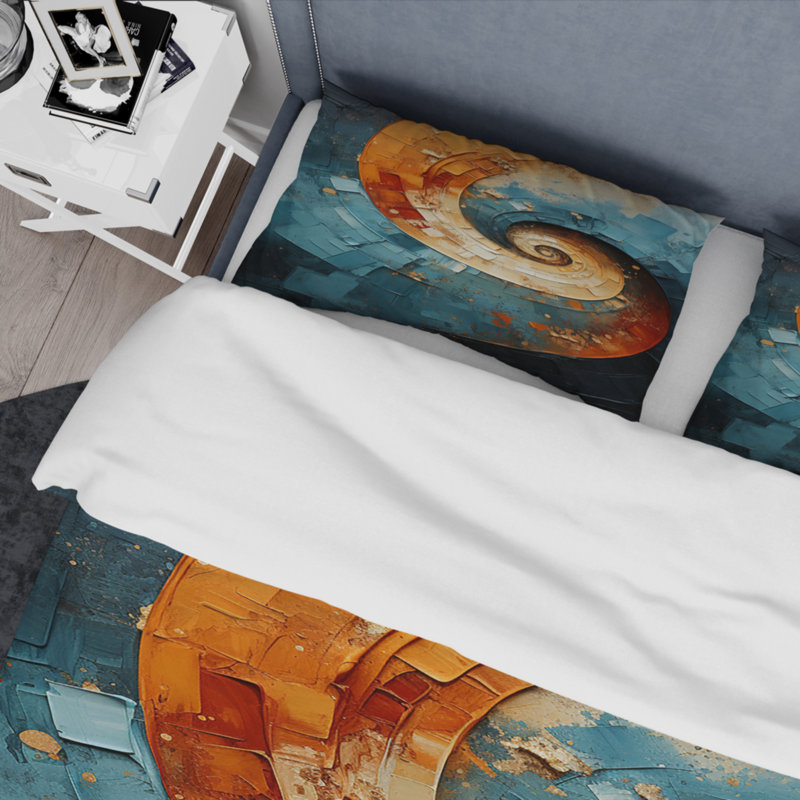 Ensemble de housse de couette à spirales abstraites orange et bleu sarcelle - Polyester microfibre