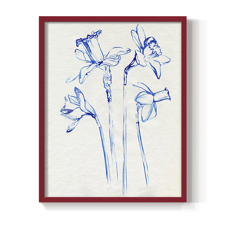 Inky Daffodils II, reproduction encadrée - bois massif, H 21 po x l 17 po, Rouge
