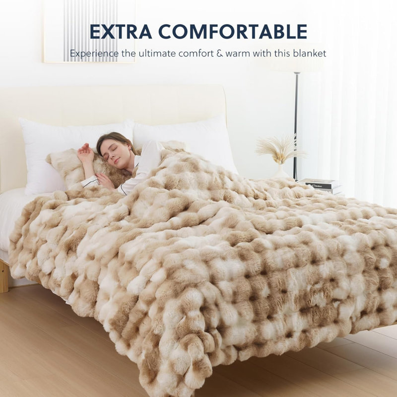 Rabbit Fur Blanket Fluffy Throw For Bed Plush Faux Rabbit Fur