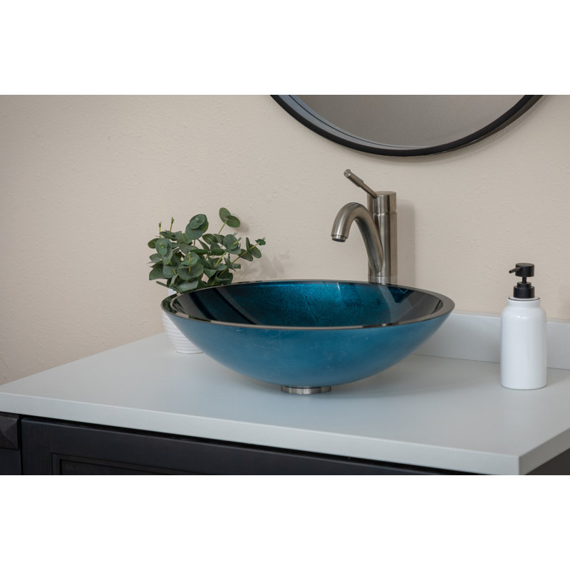 Eden Bath Turquoise Tempered Glass Oval Vessel Bathroom Sink