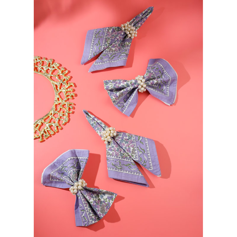Lavender Blossom Block Print Cotton Napkins