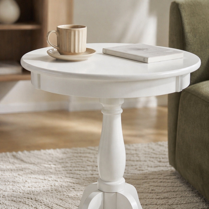 Table d'appoint ronde à piédestal, blanc, 25.03" H x 18.03" W x 18.03" D, Blanc, No Decal/Laminate Design