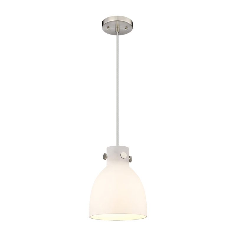 Luminaire suspendu à cordon 1 lumière 8 "Newton Bell, Blanc mat, Nickel satiné