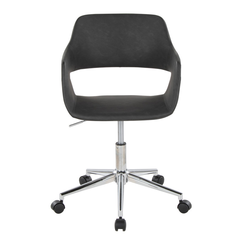 Shai 34.5'' H Faux Leather and Steel Upholstered Swivel Task Office Chair, Chrome, Gray
