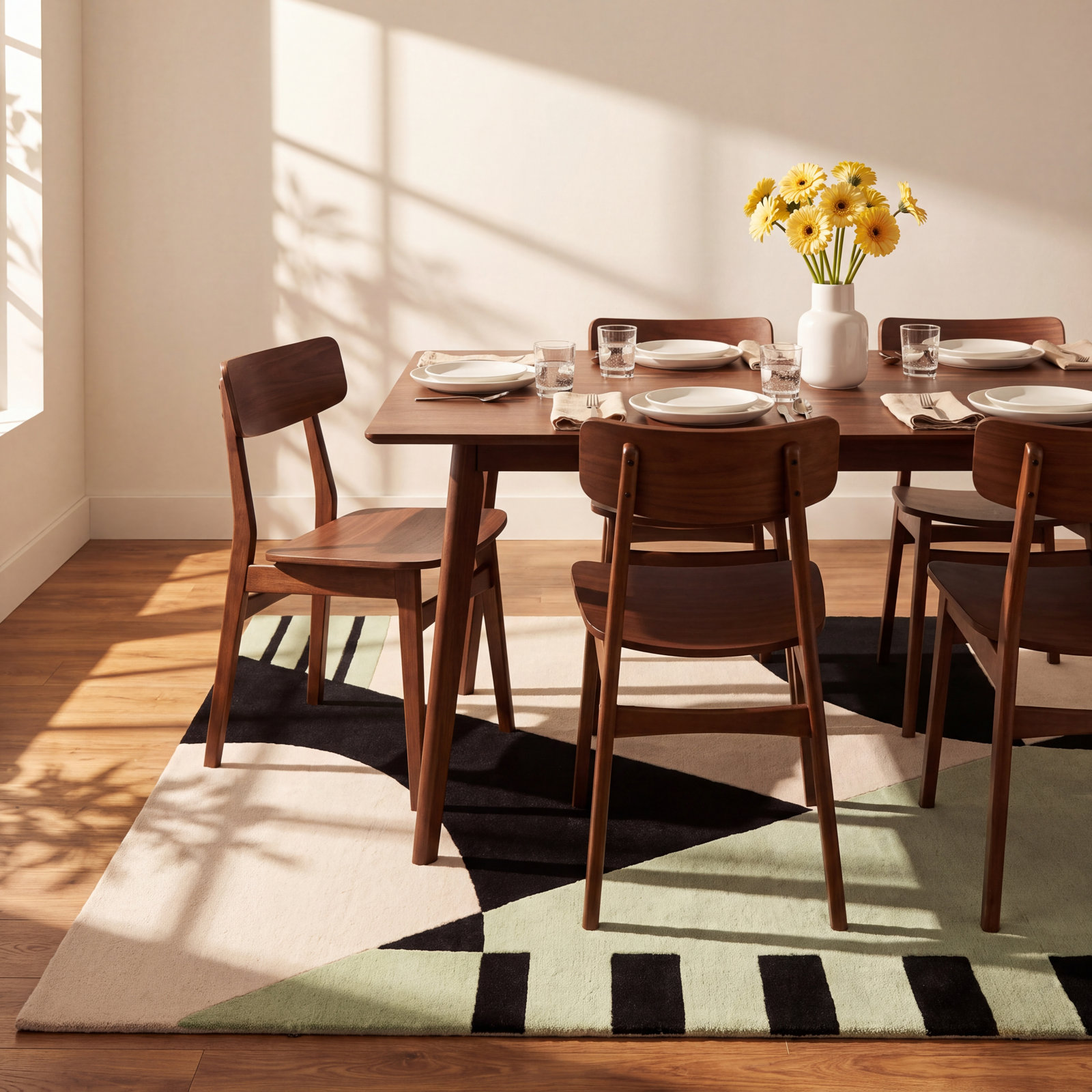 Hina Black Green Hand-Woven Rug, Rectangle 4' x 6'