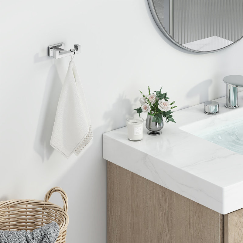 Bathroom Wall Mounted Double Towel Hook, Polished Chrome