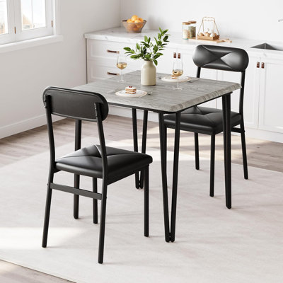Ensemble de table de cuisine et chaises pour 2 personnes, ensemble de petites tables de salle à manger carrées avec 2 chaises rembourrées, ensemble de tables de cuisine 3 pièces pour petits espaces