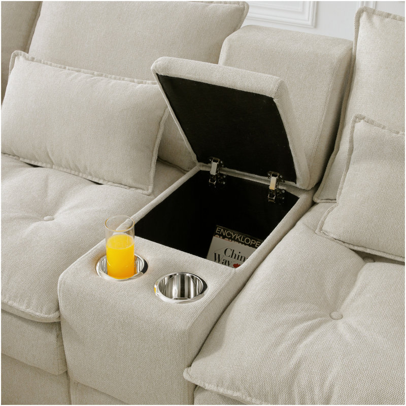 130"  U-Shaped Sofa With Console,Cupholders,6-Seat Upholstered Primary Living Space Furniture,Sleeper Couch Set With Chaise For Living Room,Apartment, (Beige)