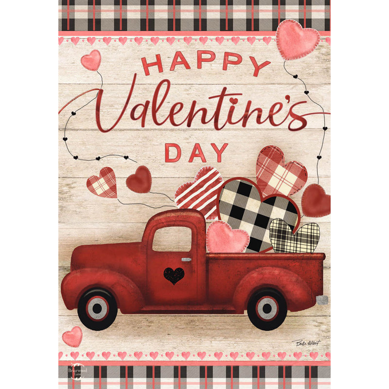 Drapeau de jardin Valentine's Love Pickup Primitive, Rouge / vert / noir / gris