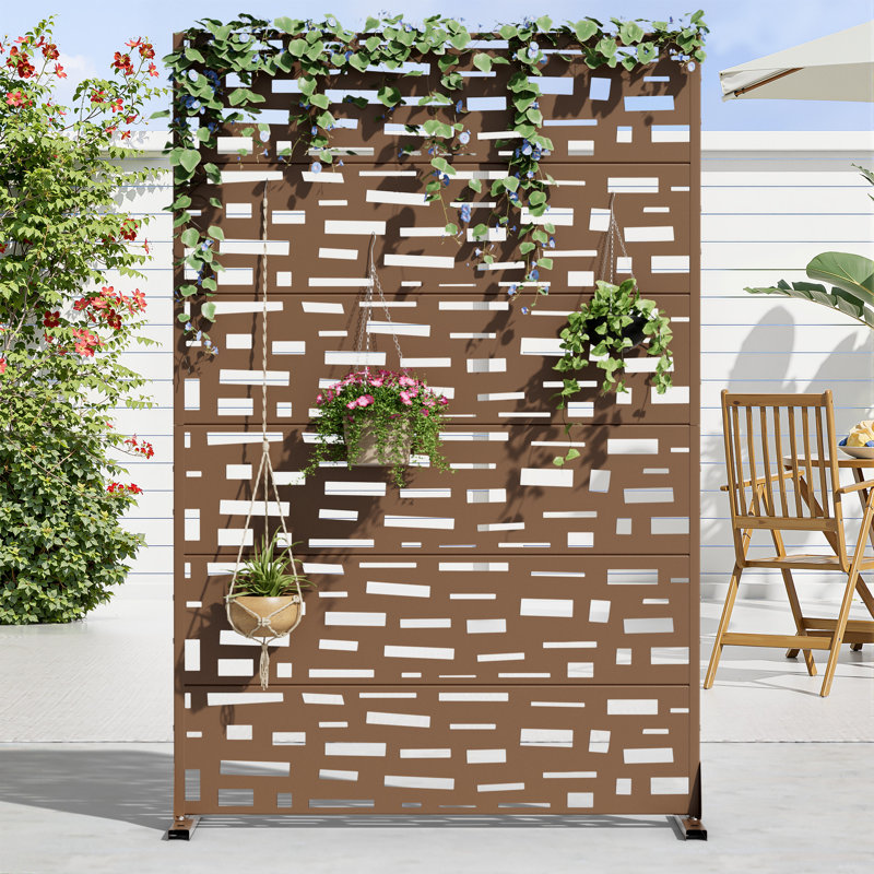 72" Outdoor Rectangular Metal Privacy Screen, 72" H x 47" W x 16" D, Brown