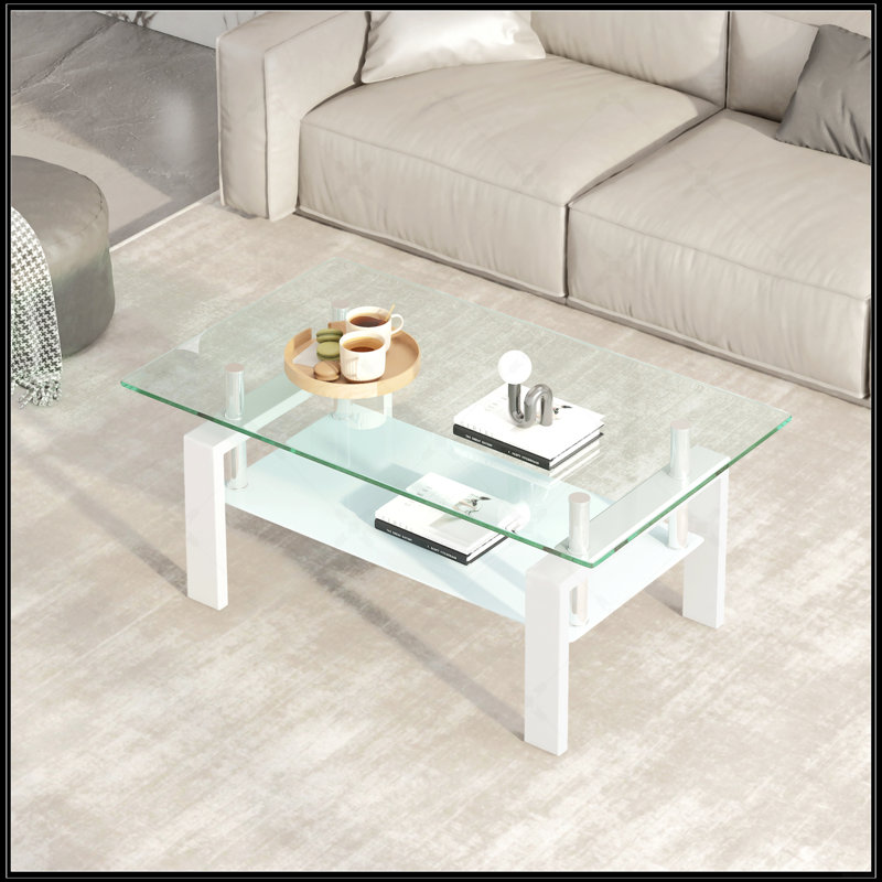 Table basse en verre trempé, Blanc, Transparent