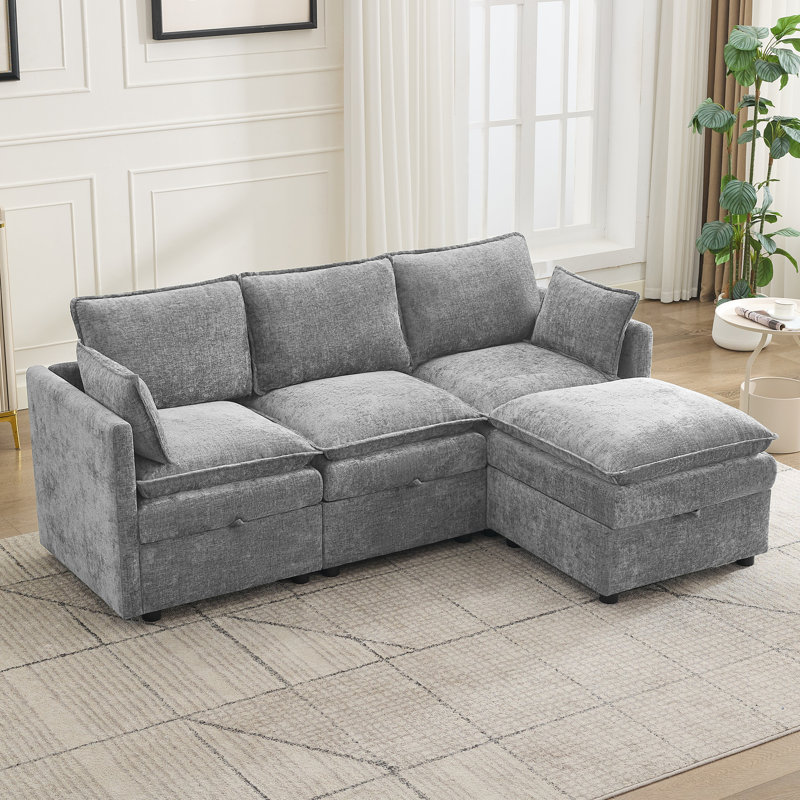 Canapé modulaire en L 80,3 po avec rangement, Gris clair