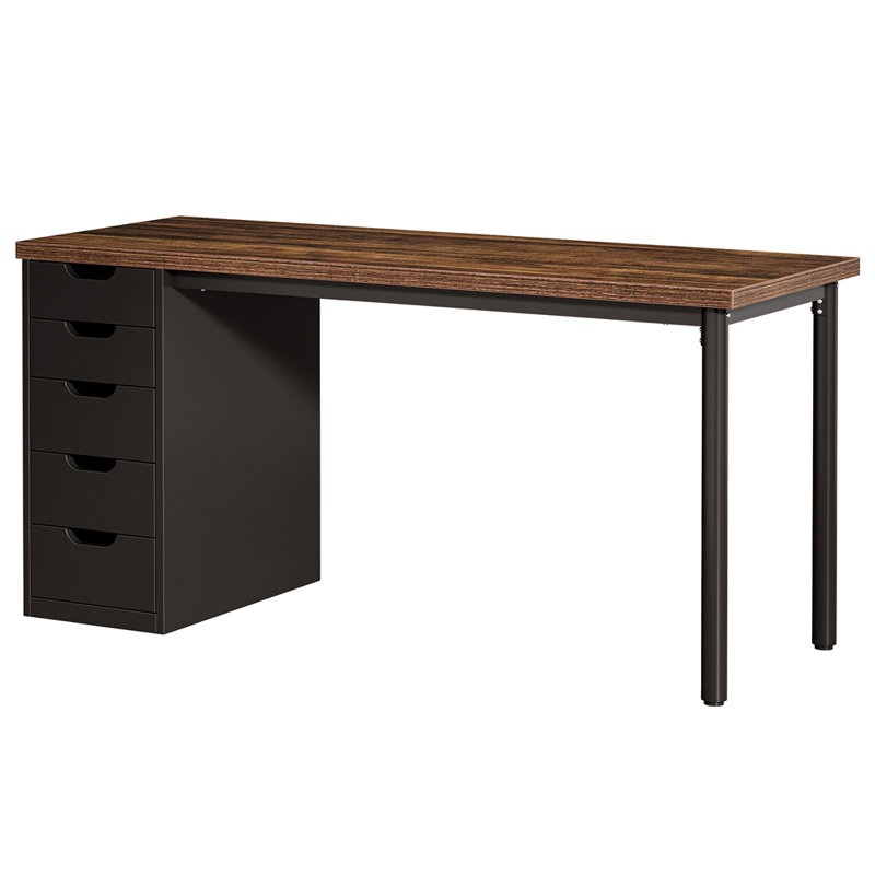 Bureau d'ordinateur 47 po avec 5 tiroirs et armoire réversible, Noir