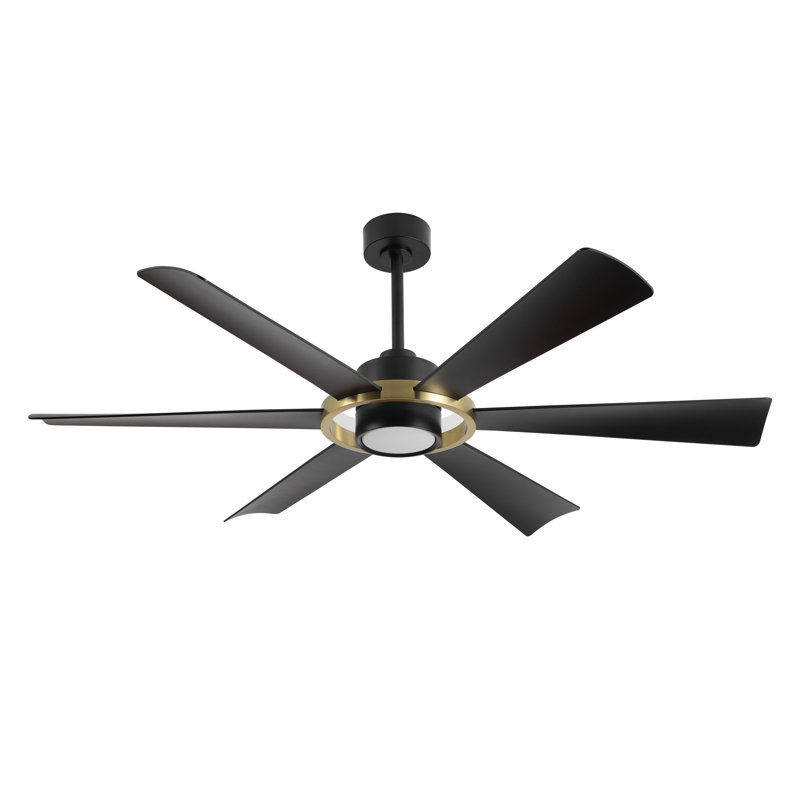 60“ Modern Large 6-Blade Ceiling Fan With LED Lights and Remote Control, Black, Black/Gold