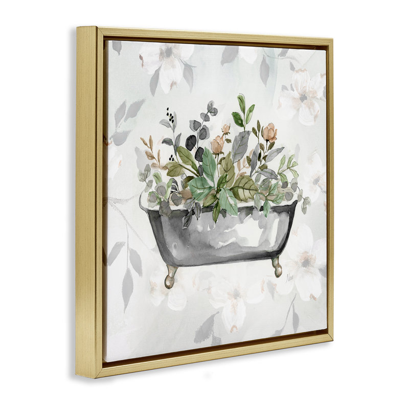 "Leaf Leaf" Bath Brown, Cadre flottant métallique doré, H 25 po x l 25 po